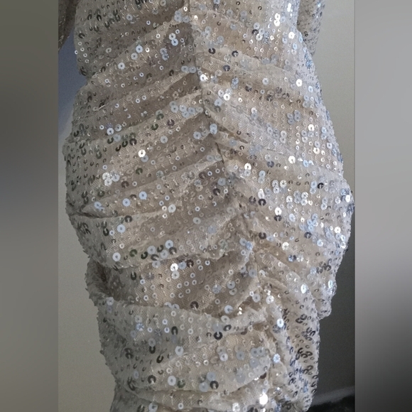 Vici Sequin Platinum balloon sleeve Dress Size M - Picture 6 of 15